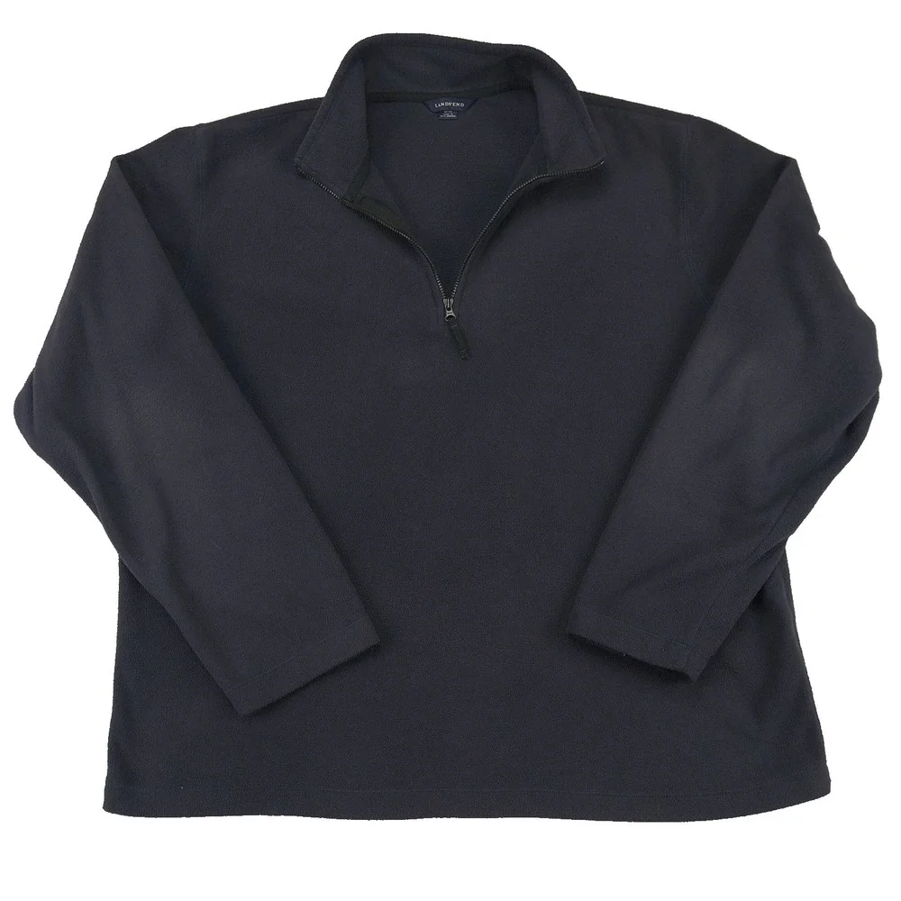 Lands End Men's L Large Navy Blue ThermaCheck Nano-Tex Fleece‎ 1/4 Zip Pullover